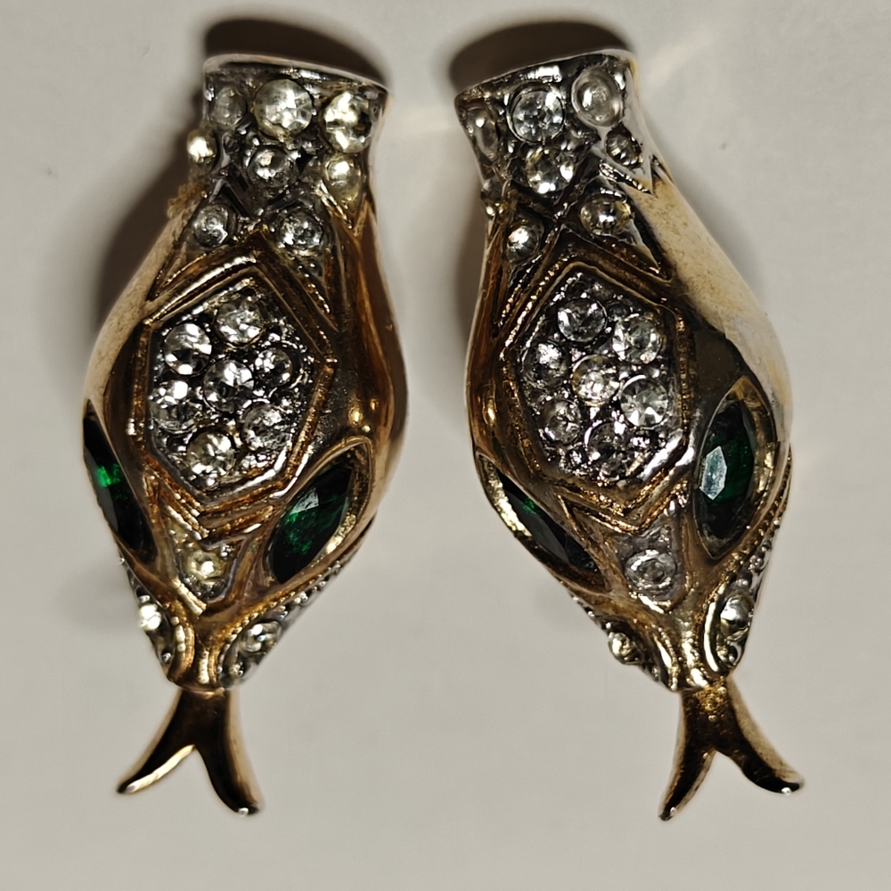 Elegant Coro Snake Serpent Gold & Green Glas Accents